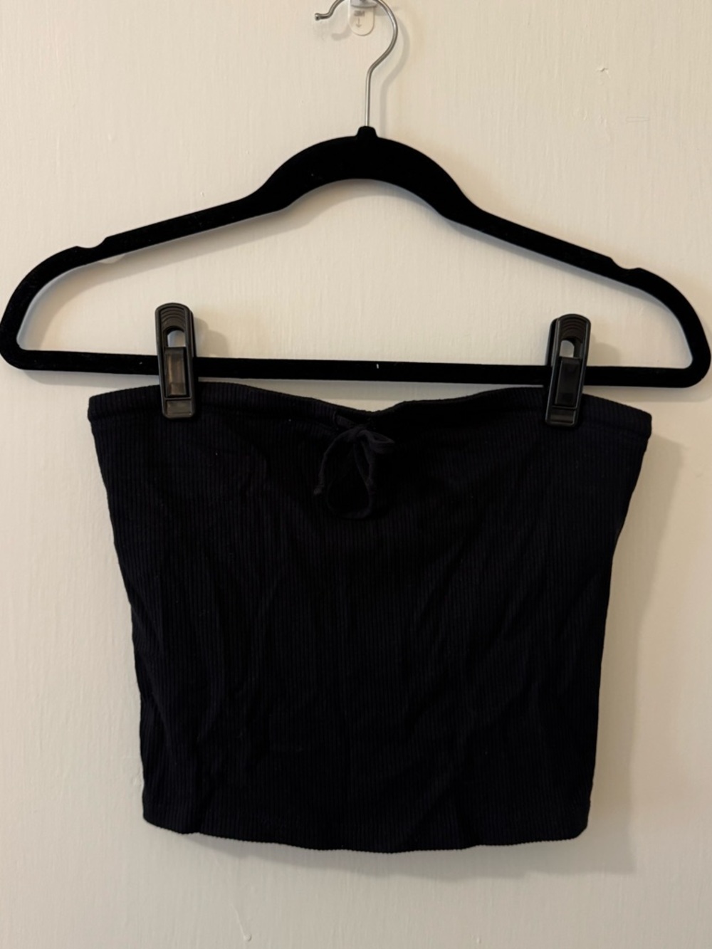 aerie Black Ribbed Strapless Tube Top with Front Tie